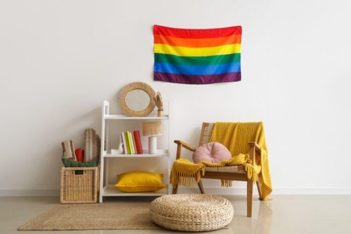 Interior,Of,Living,Room,With,Lgbt,Flag,,Shelf,Unit,And